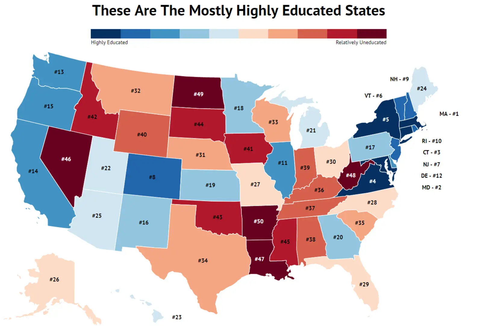 U.S. education rankings map by state